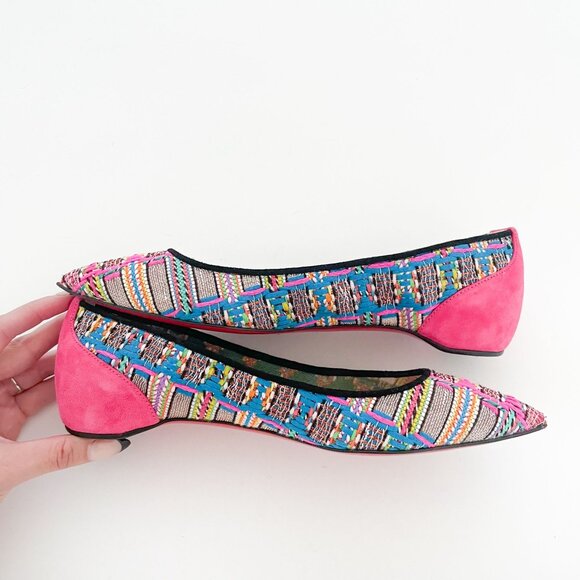 Christian Louboutin Follies Flat EU 36 US 6 Pink Tweed Mesh Tres Hippie Ballet - Picture 9 of 13
